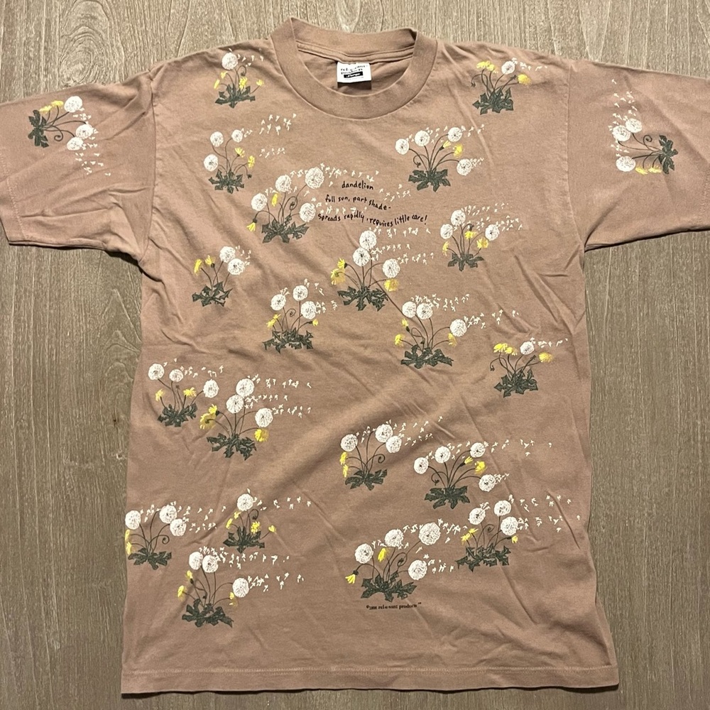 90s Vintage Dandelion Full Print T-shirt [rel e vant products] Large
